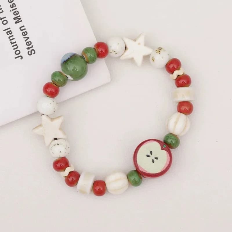 Bracelet en céramique de perles d'os de fruits de pomme fait à la main, extensible, bijoux ethniques Boho, cadeau Unique
