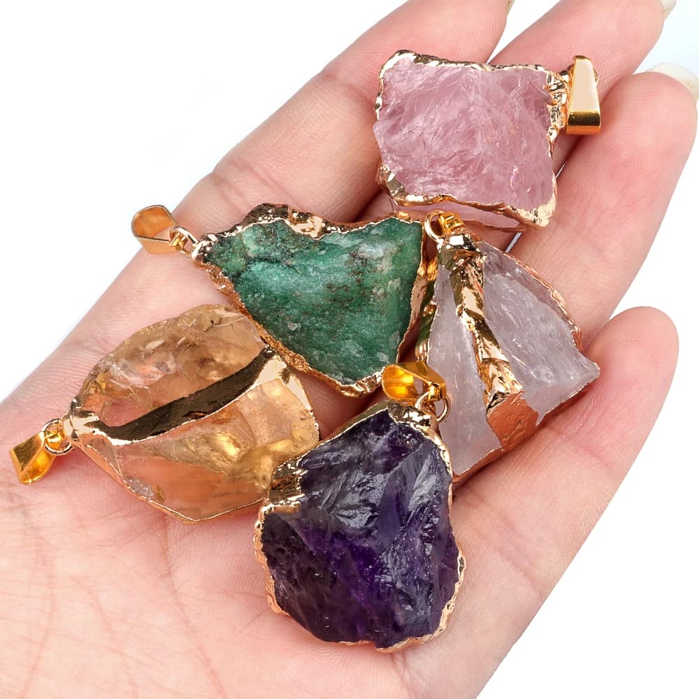 Colliers en pierre naturelle et cristal de forme irrégulière, 25-35mm, pendentif, breloques enroulées de couleur or pour la fabrication de bijoux, accessoire de boucles d'oreilles DIY