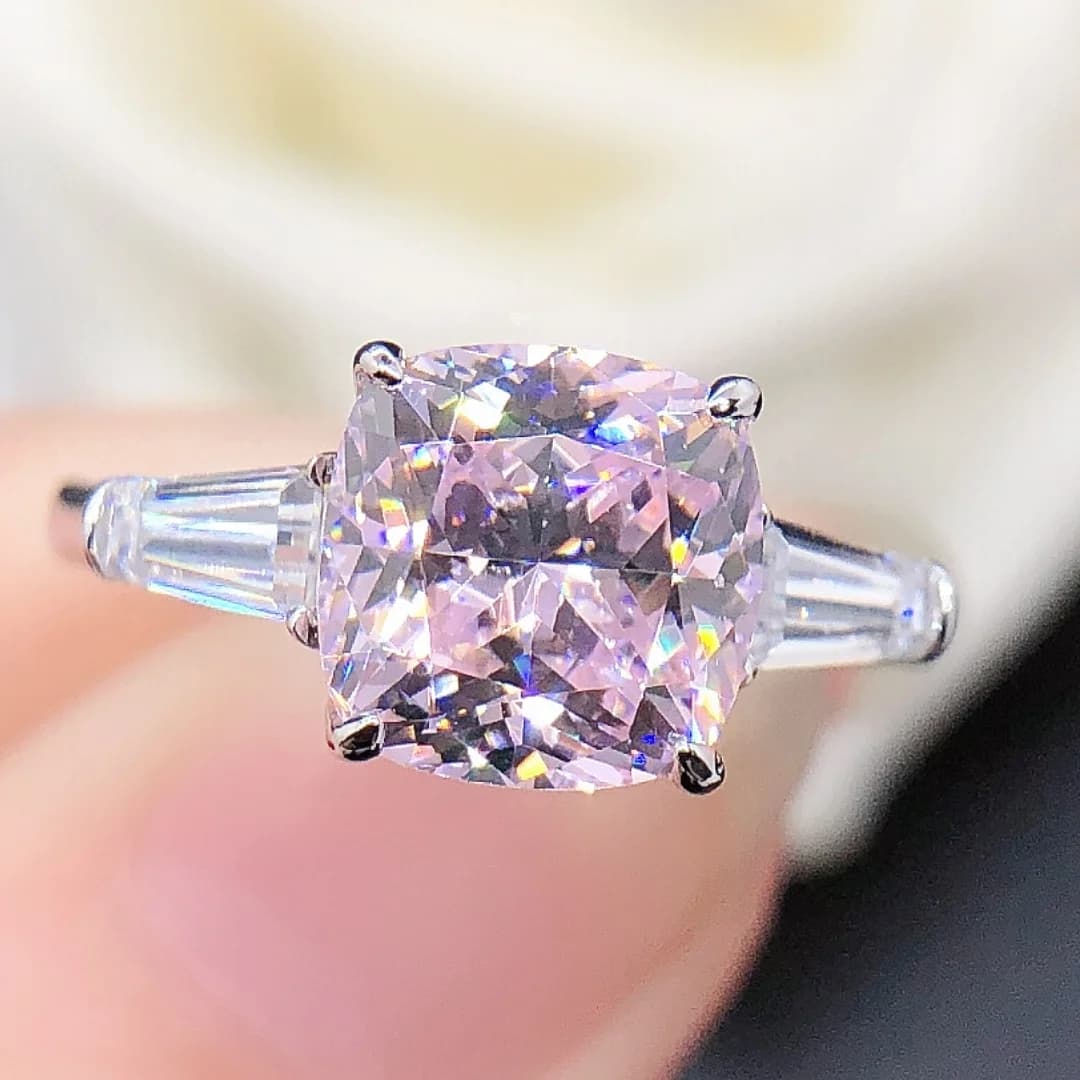 Bague en diamant rose clair taille coussin pour femme, bague en or blanc, bijoux de mariage, Royal 14K, 2,5 ct, AU585, R166