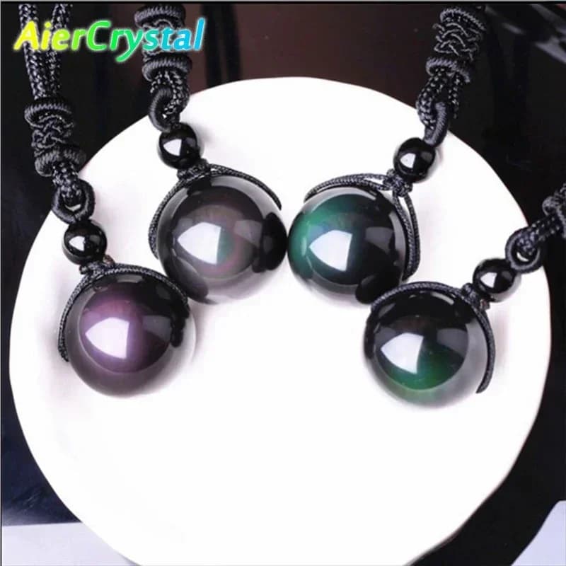 Cristal naturel arc-en-ciel oeil poli obsidienne boule pendentif collier corde chaîne bijoux pierre décorative Chakra décoration de la maison