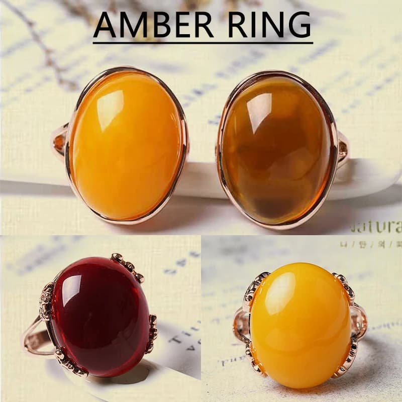 Bague en ambre naturel réglable pour hommes et femmes, anneaux en ambre de sang, breloque avancée, bijoux à la mode, cadeaux pour dames, cire d'abeille
