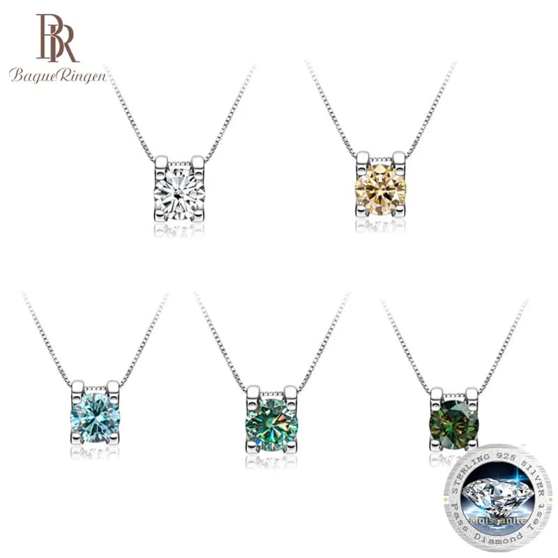BagueRingen-Collier en argent regardé 925 avec pendentif en véritable moissanite pour femme, bijoux fins, fête de mariage, qualité supérieure, patients, 1ct