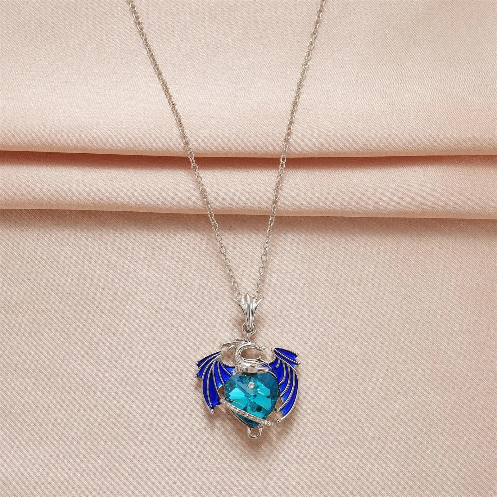 Collier Dragon Volant, Pendentif Animal avec Pierre de Naissance, Bijou Créatif, Cadeau, Accessoire de Cou Bleu ou Violet, Symbole d'Amour