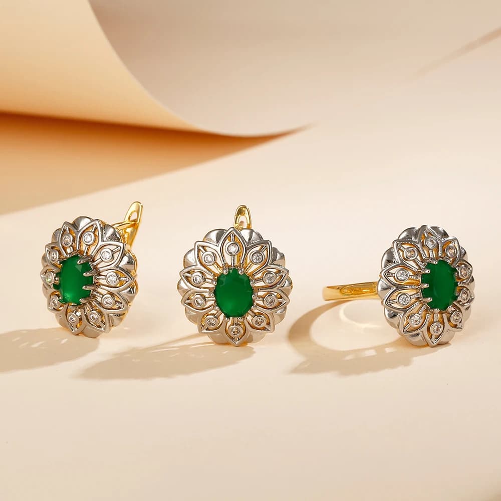 Boucles d'oreilles fantaisie creuses incrustées, design bicolore, bagues, bijoux à la mode, plaqué cuivre, or 14 carats, fête quotidienne festive, ensemble de luxe, cadeau