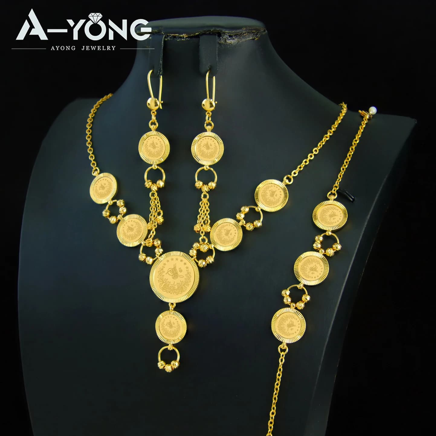 Ensemble de bijoux de pièces de monnaie Vintage turques plaquées or 21 carats, collier de mariée arabe musulmane, bijoux de fête traditionnels pour femmes de dubaï