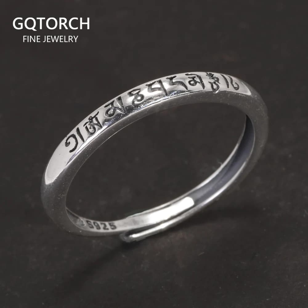 Bijoux de Bouddha Tibétain en Argent Sterling 925, Anneaux de Queue pour Femmes et Hommes Amoureux, Simple Six GROOm Mani Padme Hum Taille Réglable