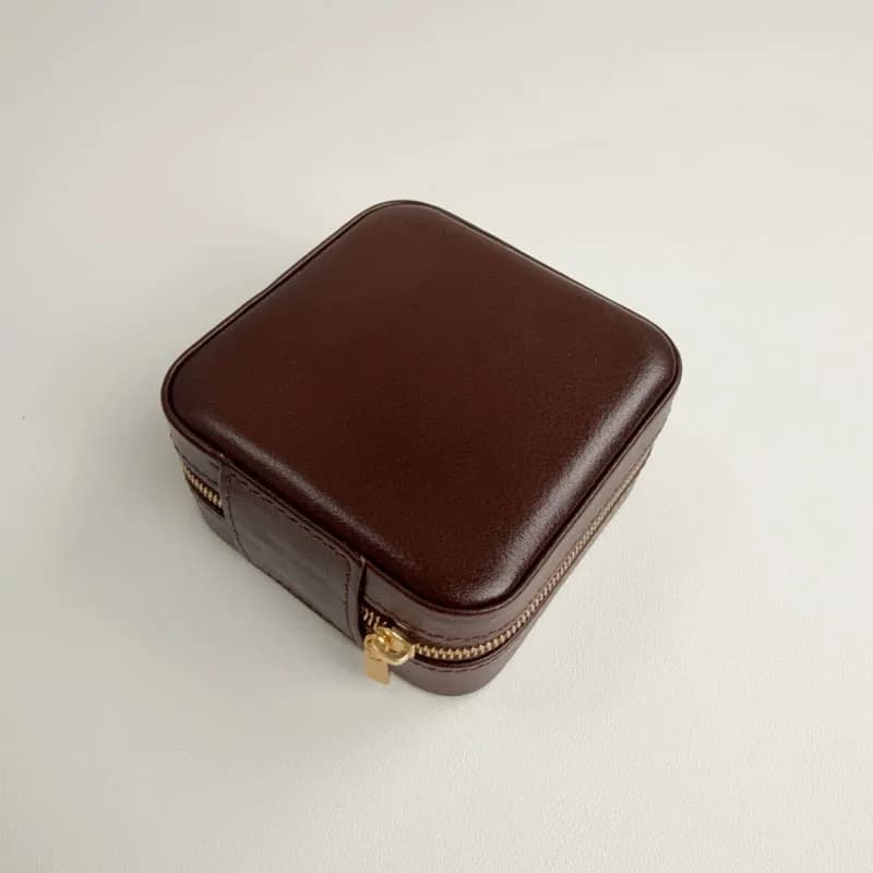 Boîte à bijoux pour collier portable multi-compartiments haut de gamme en cuir de vache ciré à l'huile de première