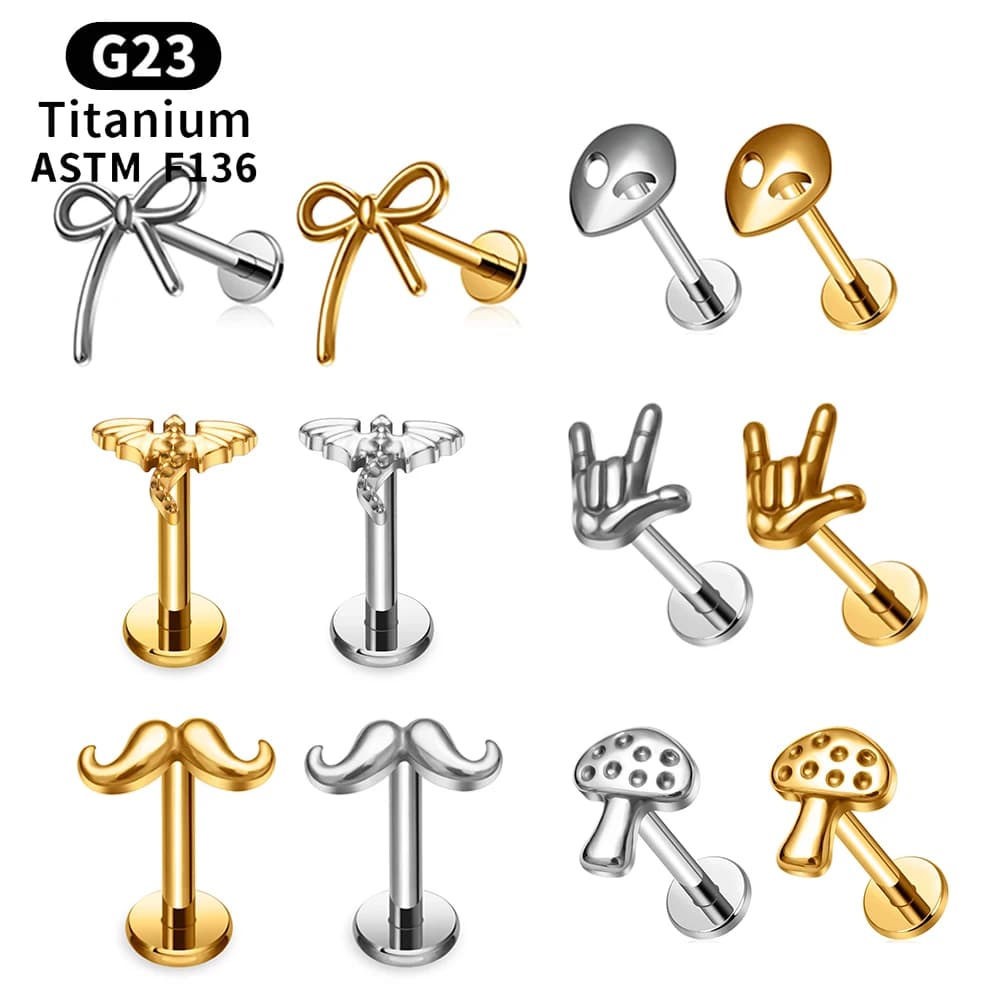 Piercing Labret en titane couleur or, 1 pièce, Helix, oreille, Tragus, Pirsing, Zircon cubique, clous à lèvres, anneau, Cartilage, boucle d'oreille, bijoux