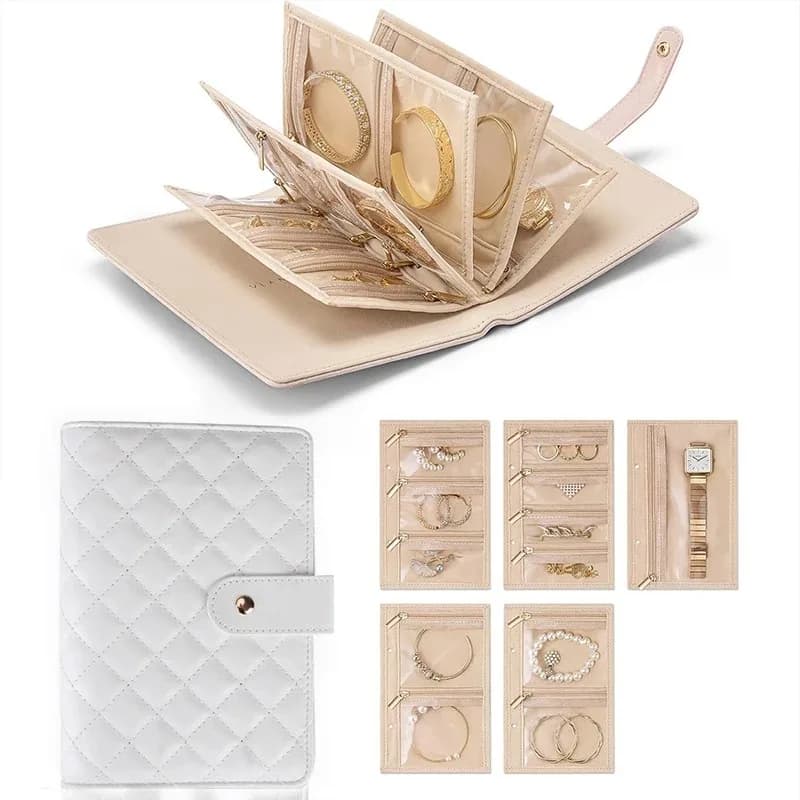 Sac de rangement de bijoux multifonctionnel, organisateur Portable de Style carnet de notes pour boîte à bijoux de voyage, étui avec pochettes de Pages détachables