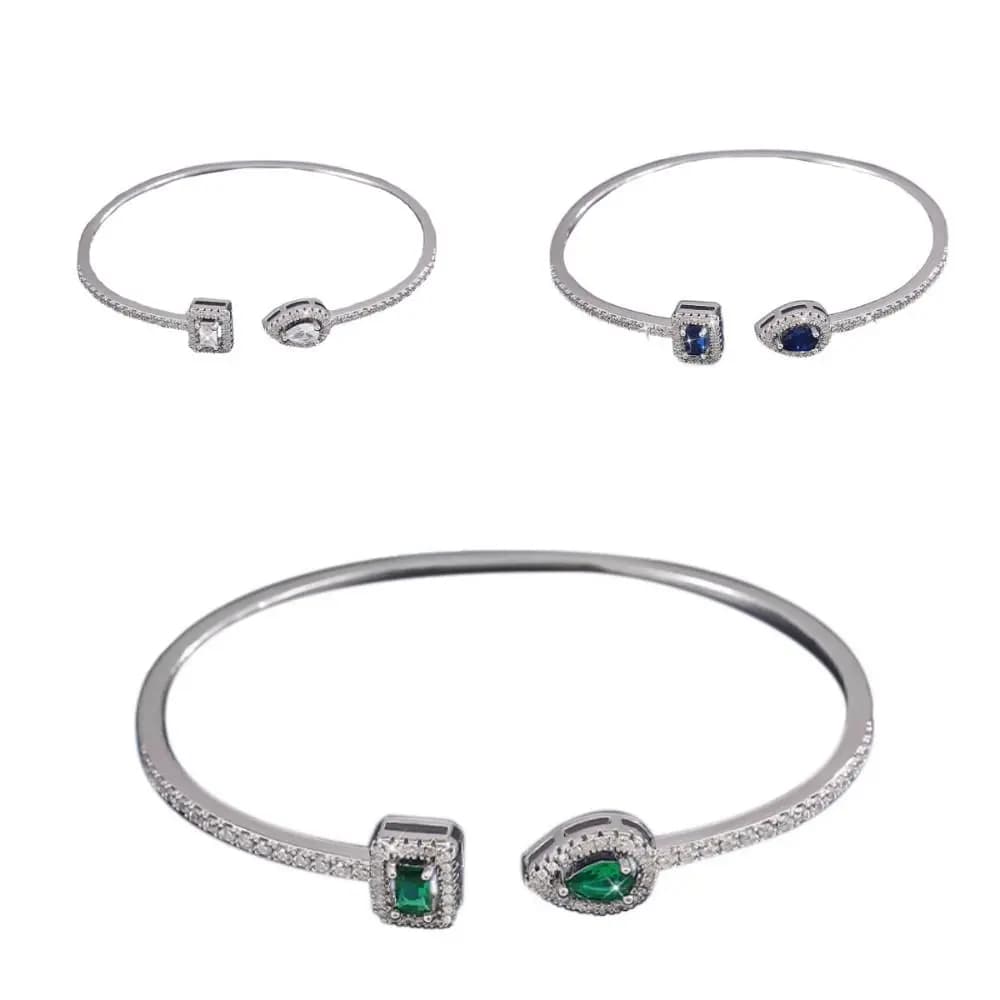 Bracelet manchette en zircon cubique fait main, ornements de luxe, géométrique, style coréen INS, ajustable et ouvert