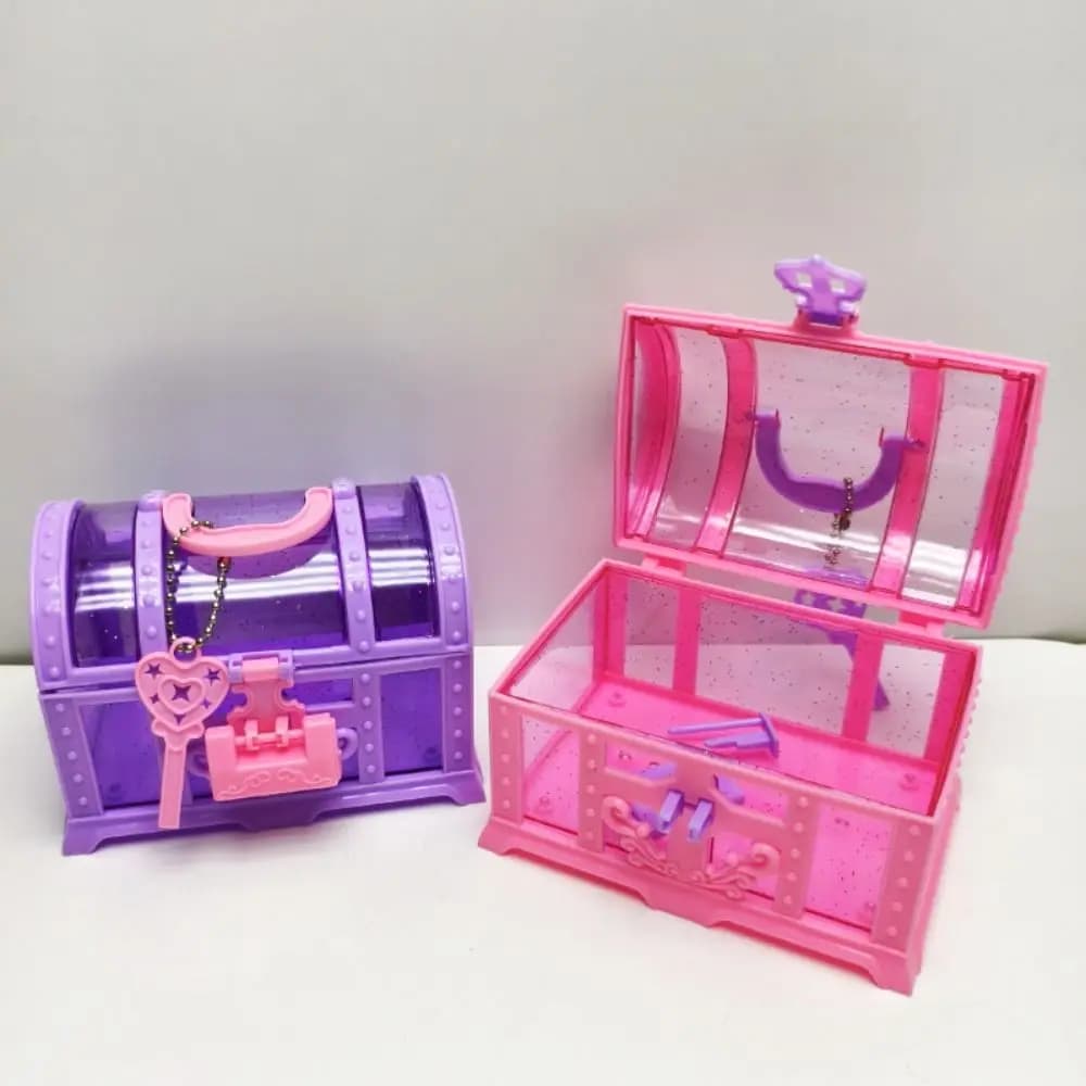 Boîte à bijoux rose/violet pour enfants, avec serrure, boîte de maquillage mignonne, mallette de rangement, coffre au trésor pour enfants