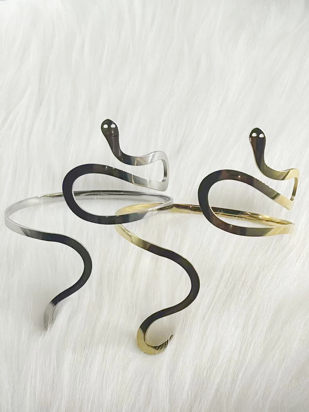 WOUWU nouvelle mode créative ligne métallique Serpentine enveloppé bras Bracelet femmes Simple serpent manchette Bracelets Punk bijoux accessoires