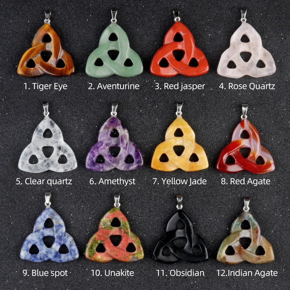 Pendentif Noeud Celtique Irlandais en Pierre Naturelle, Clip, Forme de Triangle, Trois Fleurs, Breloques pour Bijoux, Accessoires de Collier à Faire Soi-Même