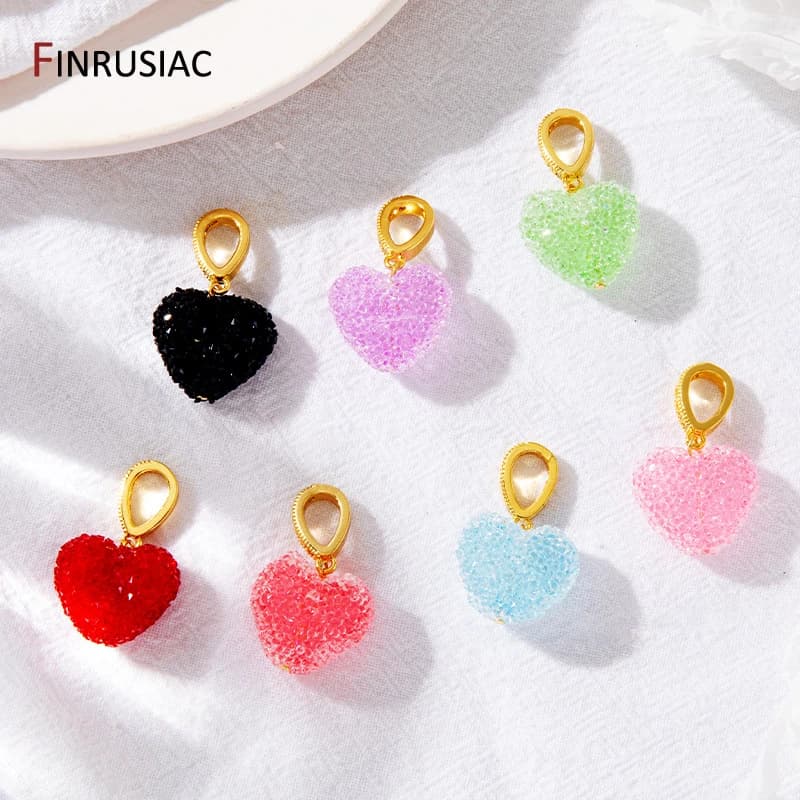 Breloques multicolores en forme de cœur de gelée, en laiton plaqué or 14K, jolis pendentifs en forme de bonbon gommeux pour fournitures de fabrication de colliers à faire soi-même