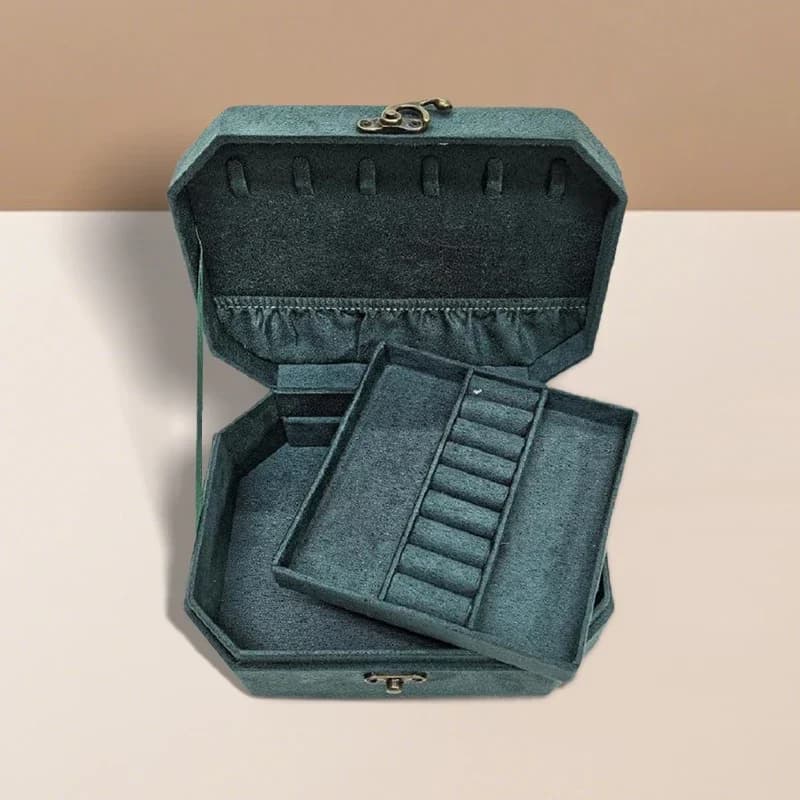 Lbarley Vintage octogonal boîte à bijoux Portable boîte à bijoux grande capacité organisateur de bijoux Double couches boîte-cadeau de luxe 2025 N