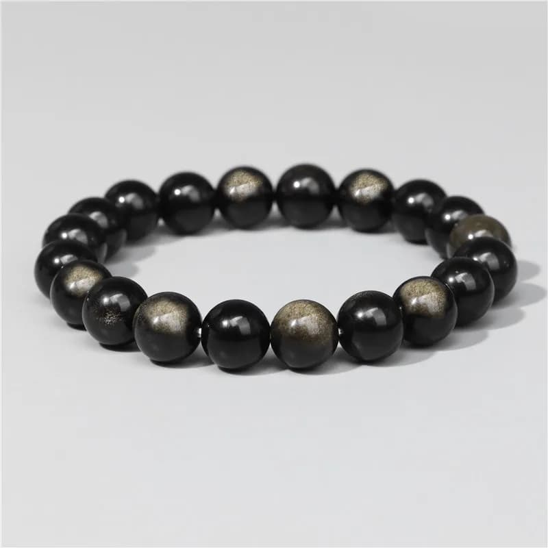 Bracelets extensibles en perles d'obsidienne de couleur or noir, 6-12mm, perles en pierre naturelle, pour femmes et hommes, bijoux énergétiques à breloques