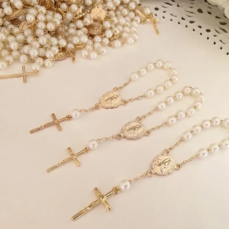 Bracelets chapelet croix, 5 pièces, pour baptême, religion, église, mariage, première première communion, cadeau de fête préChristophe