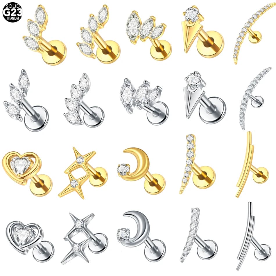 Anneau Labret en titane et zircone, 5 pièces, boucles d'oreilles de perçage Helix, filetage interne, Cartilage Tragus, bijoux de corps pour femmes