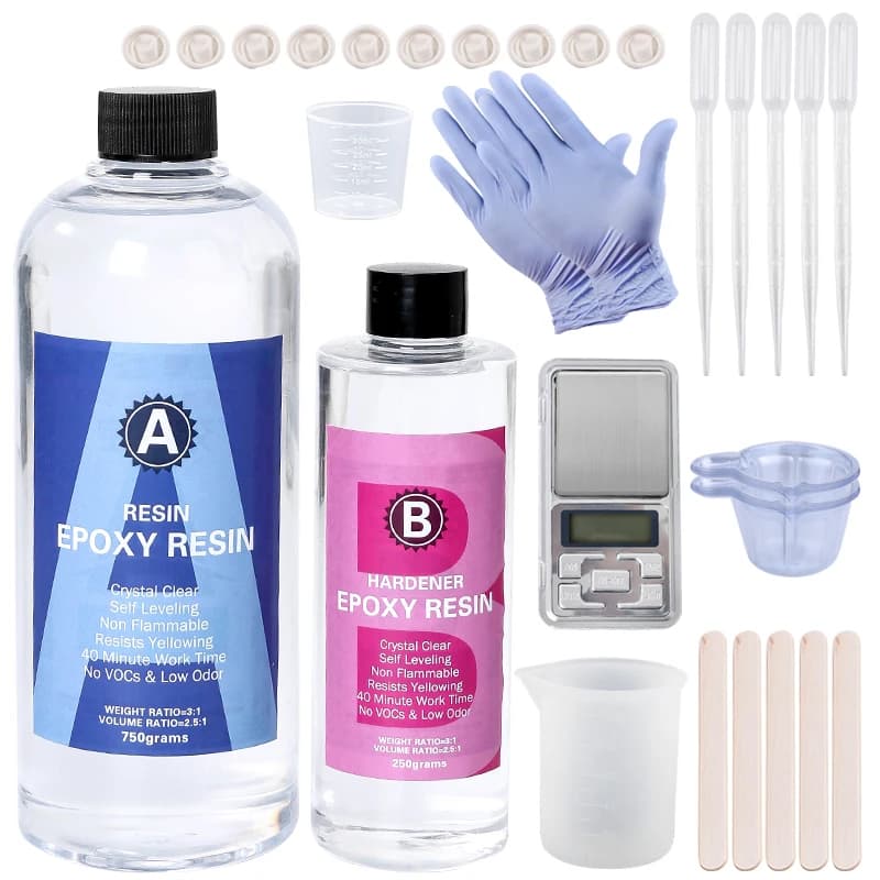 Kit de résine époxy cristalline, mélange facile de résine AB 3:1 avec bâtons, tasses et gants gradués pour la fabrication de bijoux, artisanat d'art DIY