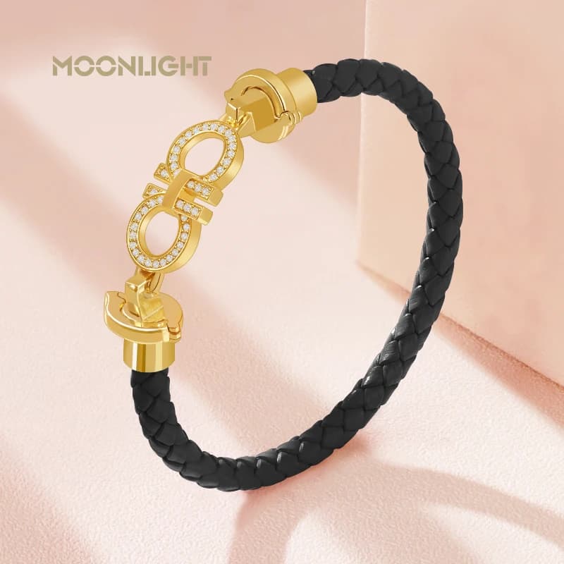 Bracelet rond en cuir véritable tressé pour femme