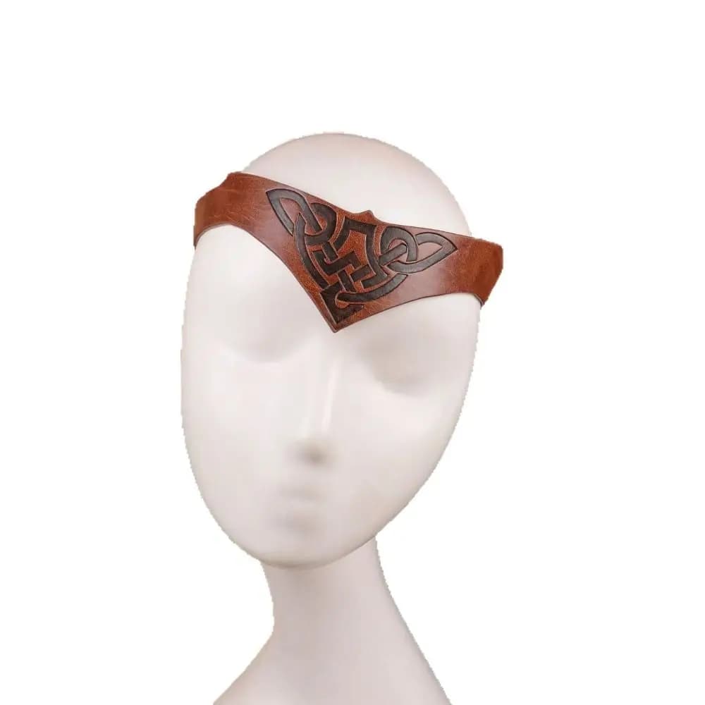 Bandeau de chevalier viking médiéval pour cosplay, réglable, motif gaufré, en cuir PU