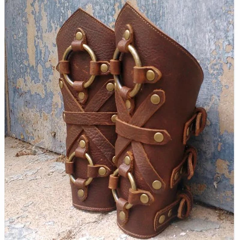 Medieval Viking Knight Leather Ring Bracers Steampunk Archer Arm Guard Armor Cuff Men LARP Costume Accessory Vambrace Gauntlet