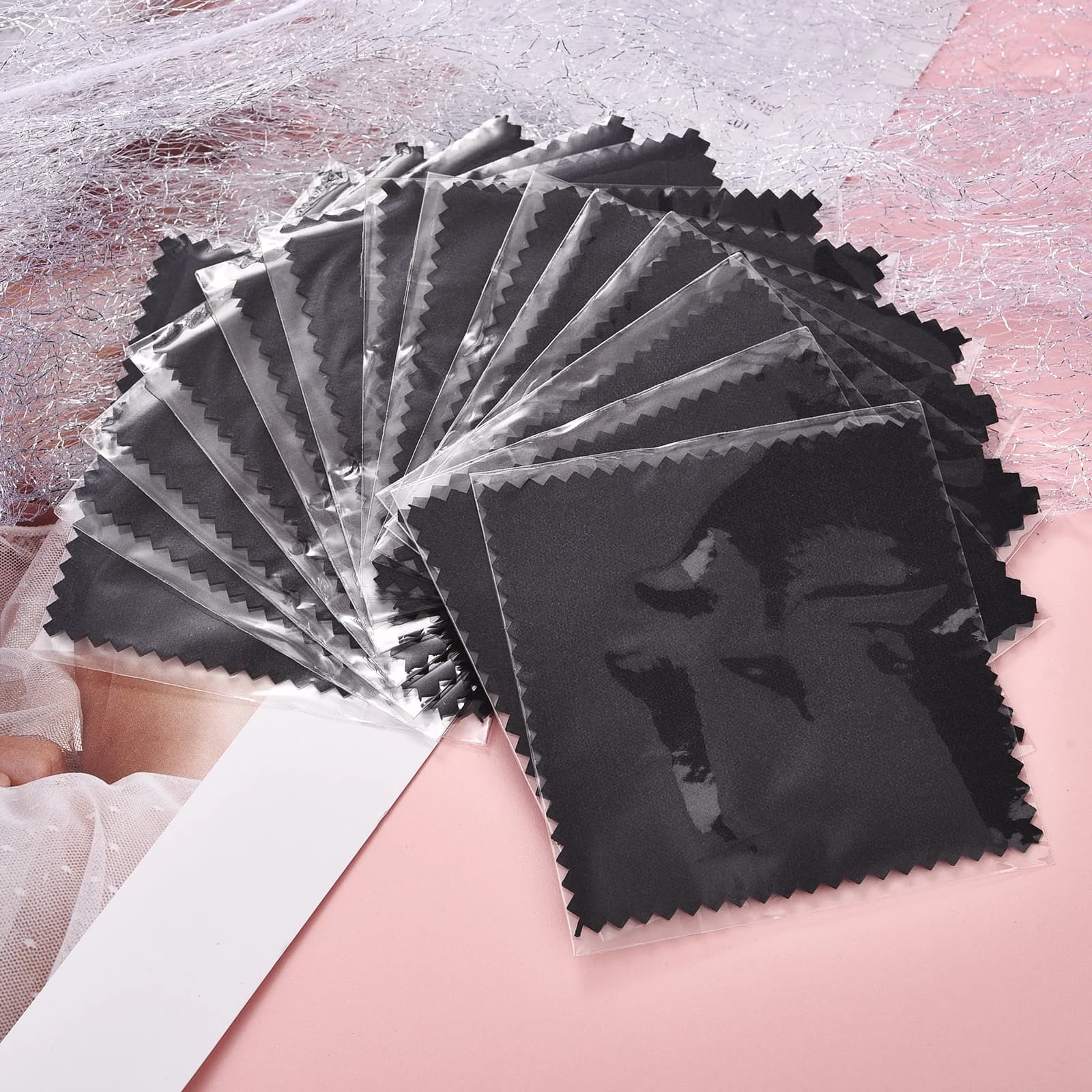 50 pcs/Lot 8x8 cm argent bijoux propre chiffon de polissage emballé individuellement doux