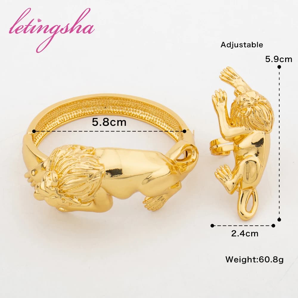Grand Bracelet Africain Plaqué Or 18K, Ensemble de Bagues, Bracelets de Luxe, Cadeau de ixde Mariage, Bijoux, Nouvelle Collection