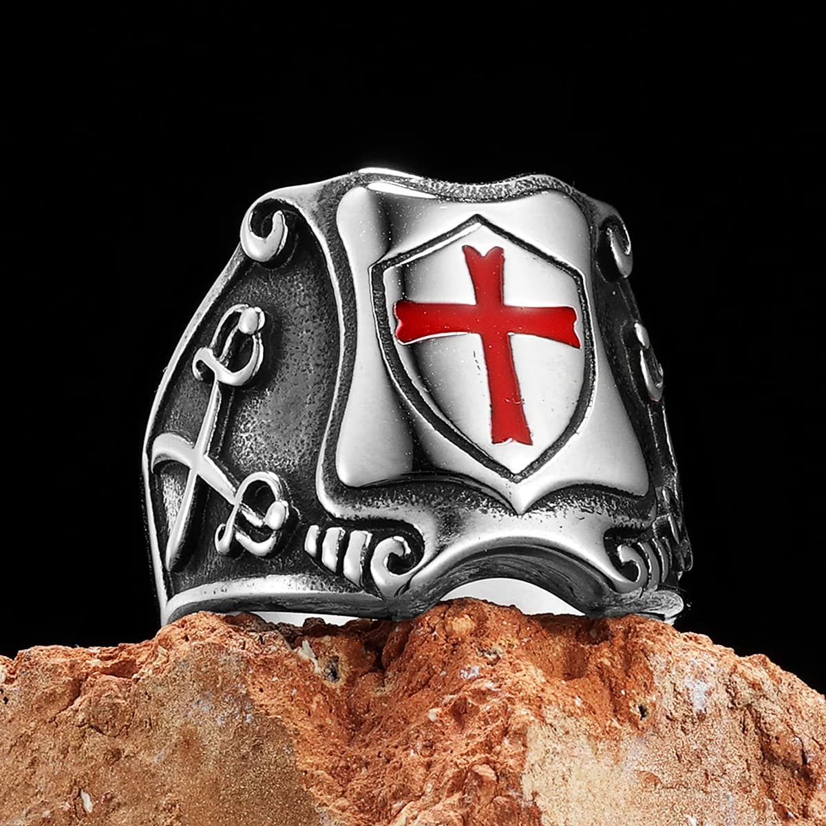 Bagues croix-rouge en acier inoxydable pour hommes et femmes, croisé catholique, punk, rock vintage, accessoires de bijoux de mode, cadeau, vente en gros