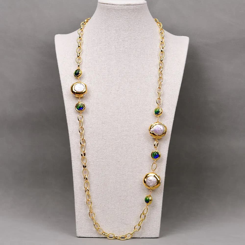 GG – collier en verre de Murano avec perles Keshi blanches de culture, bijoux esthétiques à la mode