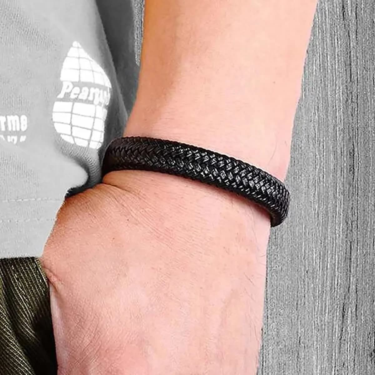 Noir PU Cuir Magnétique Bracelet Hommes Mature et Stable et Élégant Donner