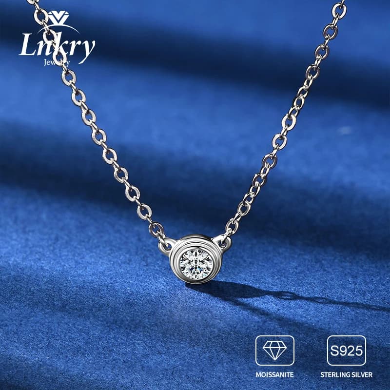 Lnkry 3MM 0.1CT Moissanite collier Original 925 en argent Sterling unique pierre pendentif colliers pour femmes Simple bijoux cadeau