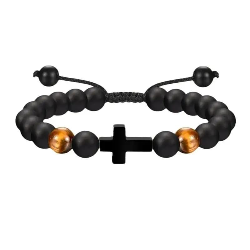 Bracelet croix en perles 39BD réglable pour garçons