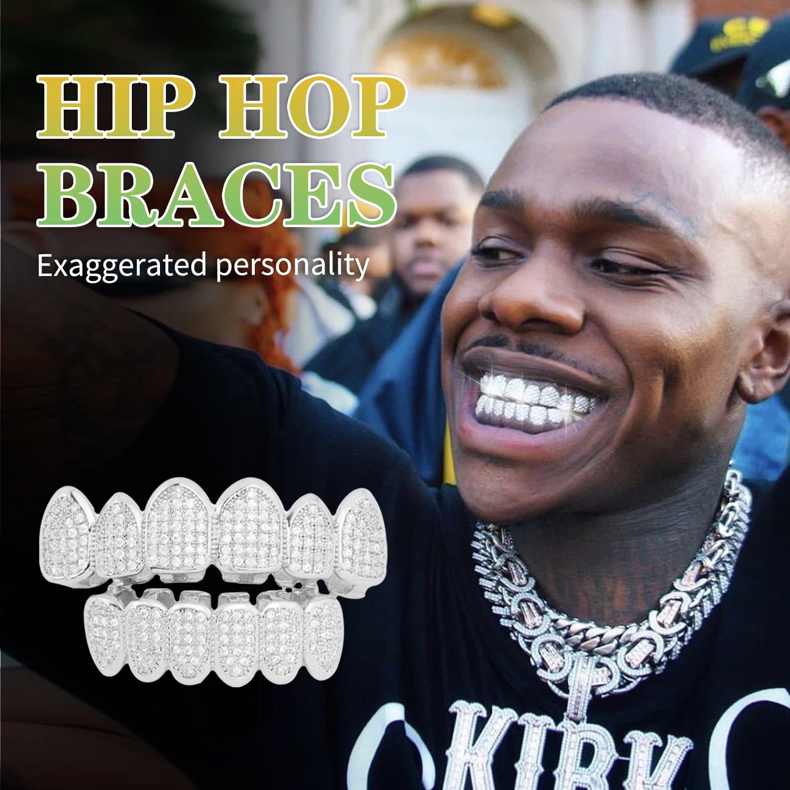 HipHop – ensemble de dents Grillz en Zircon cubique scintillant, grilles supérieures et inférieures pavées, bouchons dentaires plaqués or, bijoux de fête amovibles pour hommes et femmes
