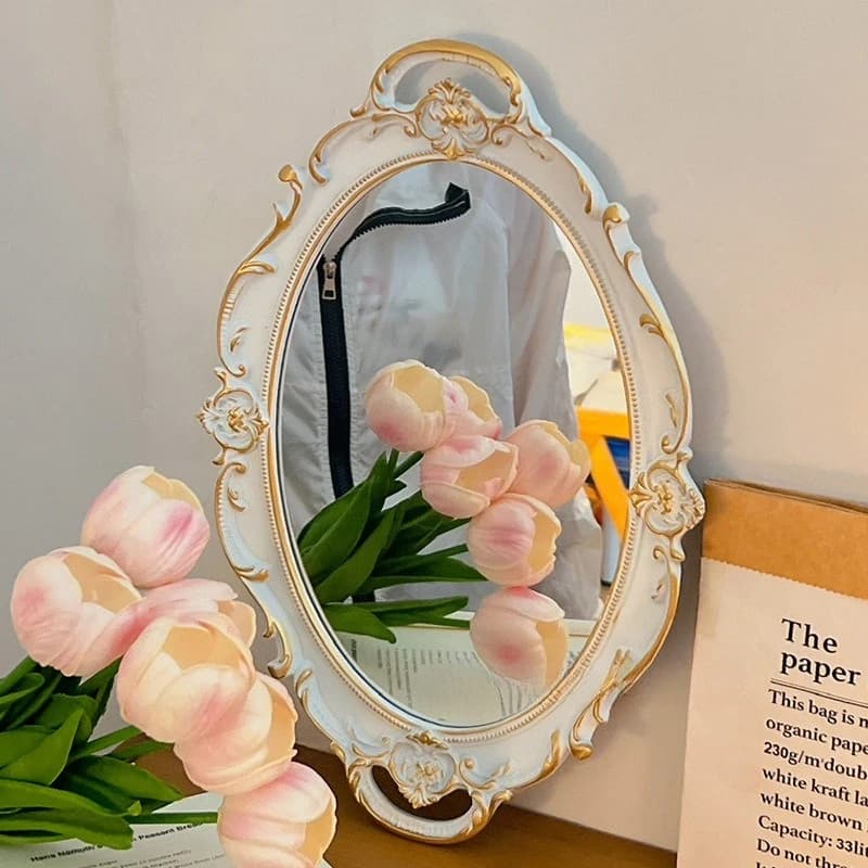 Miroir de maquillage décoratif, style célébrité internet, rétro français, pour coiffeuse, présentoir à bijoux, plateau de rangement, accessoires photo