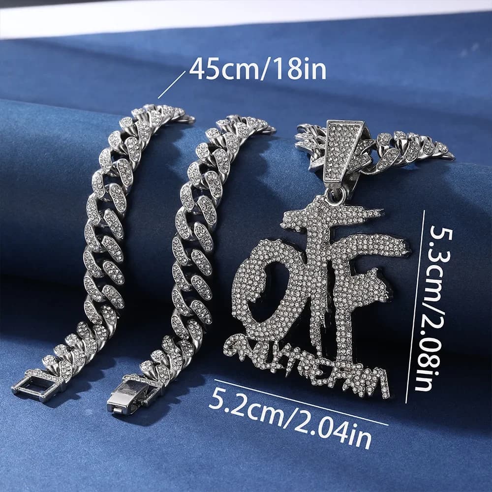 Luxe Hip Hop plein diamant OTF lettre alliage discothèque danse Cool unisexe pendentif collier brillant étoile lune Design