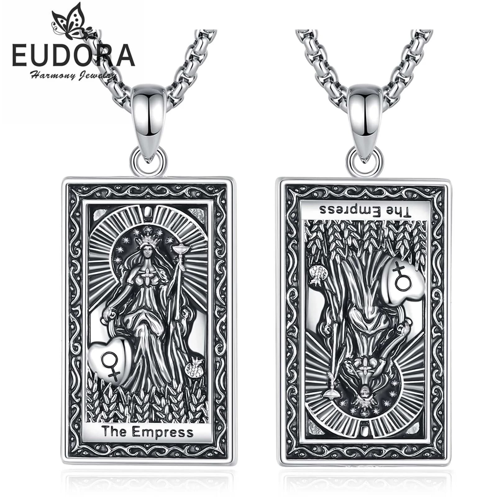 Eudora – collier de cartes de Tarot en cuivre, amulette de l'impératrice, pendentif de Divination Vintage des arcanes majeurs, bijoux spirituels, cadeau pour unisexe