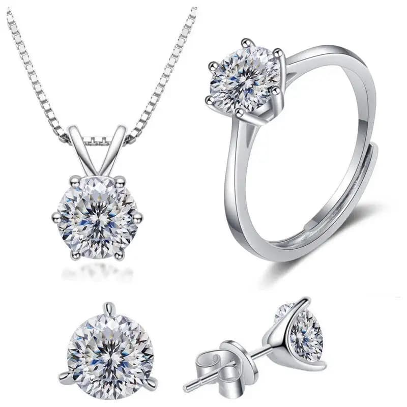 JoiasHome – ensemble de bijoux en Moissanite VVS1 4CT, pendentif en argent Sterling 925, collier, bague, boucles d'oreilles pour femmes, cadeau de mode pour rendez-vous galant