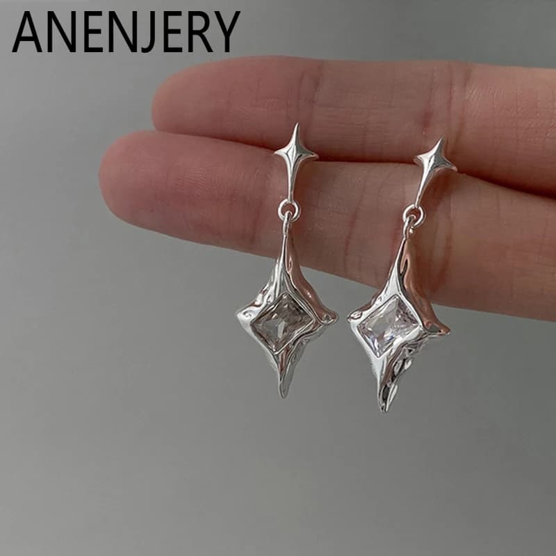 ANENJERY – boucles d'oreilles pendantes en Zircon pour femmes, étoile carrée irrégulière, Design de luxe délicat, bijoux de personnalité, cadeaux, vente en gros