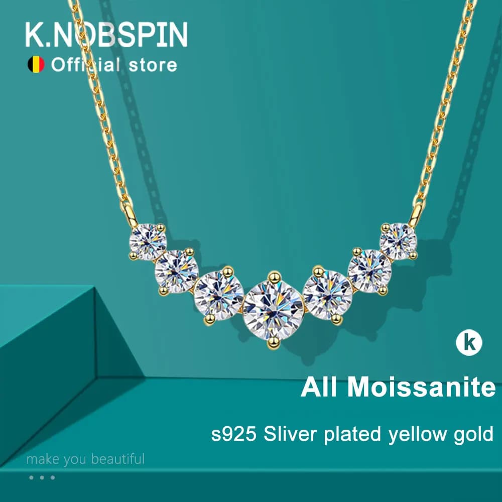 KNOBSPIN D VVS1 Moissanite pendentif colliers pour femmes à la mode bijoux de fête certifié GRA 925 argent plaqué or jaune collier