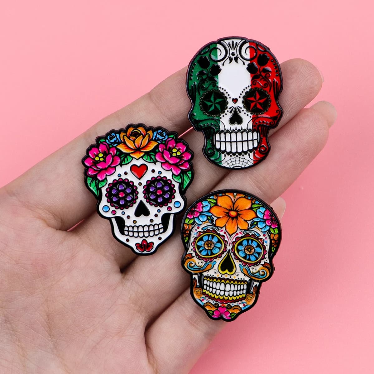 Broches en émail crâne mexicain