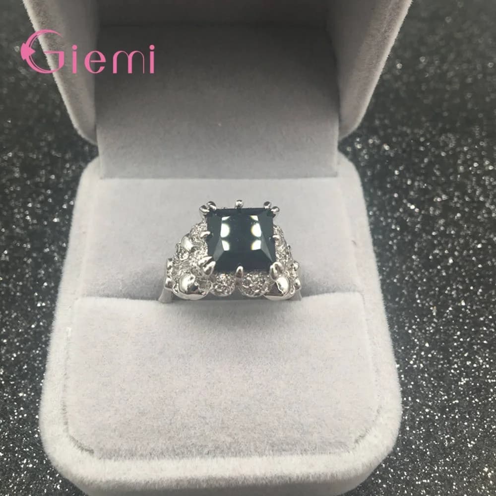 Bague crâne Style Punk pour femmes, bijoux en argent Sterling 925, breloque carré noir zircone cubique squelette Anillos Mujer pour fête
