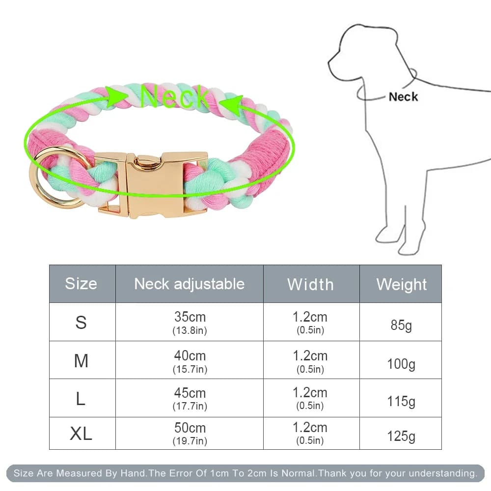 Collier pour chien couleurs acidulées, collier pour animaux de compagnie en coton polyester avec boucle en métal de haute qualité et crochet en D en alliage pour grands, moyens et petits chiens