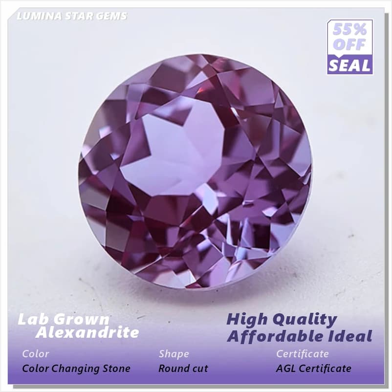 Pierre d'alxandrite cultivée en laboratoire, coupe ronde, changement de vert à violet, haute qualité pour la fabrication de bijoux, certificat sélectionnable x