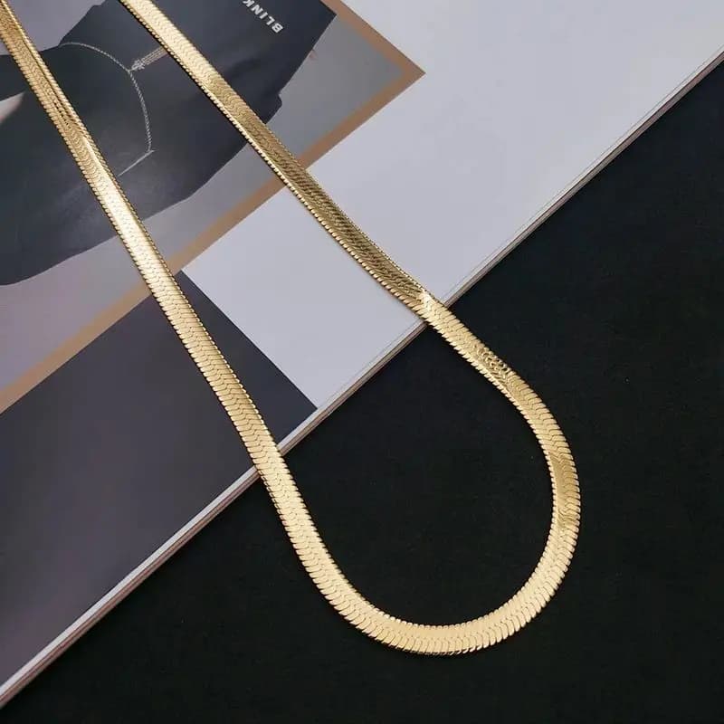 Collier chaîne plate plaqué or couleur argent pour femme, bijoux fins de luxe, tour de cou clavicule, cadeau de mariage, 4mm