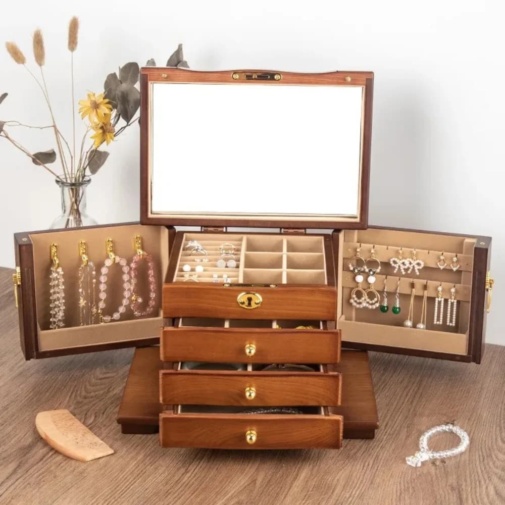 Boîte à bijoux en bois multifonctionnelle de luxe avec serrure, affichage rétro de style MELStyle, fournitures d'emballage