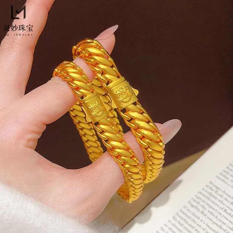 Bracelet plat pour femme en or véritable 24 carats 9999