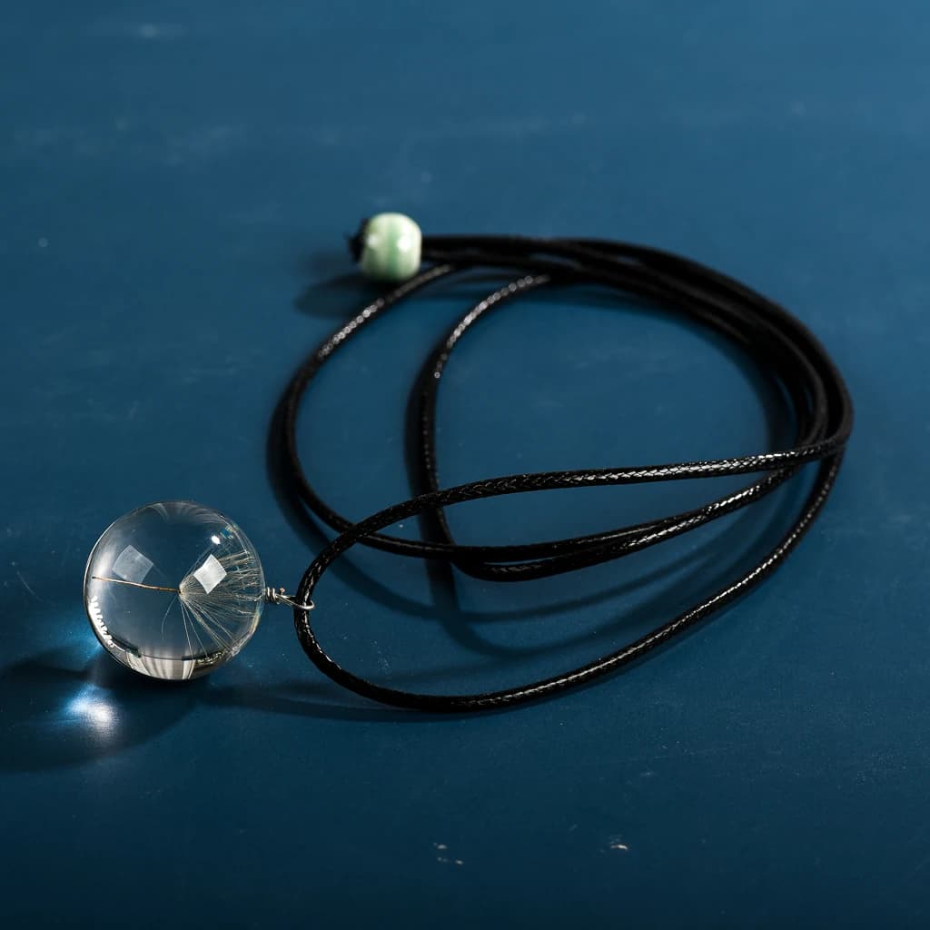 Pendentif boule de verre fleur séchée naturelle, collier longue ULavec perles en céramique, livraison directe, # FY312