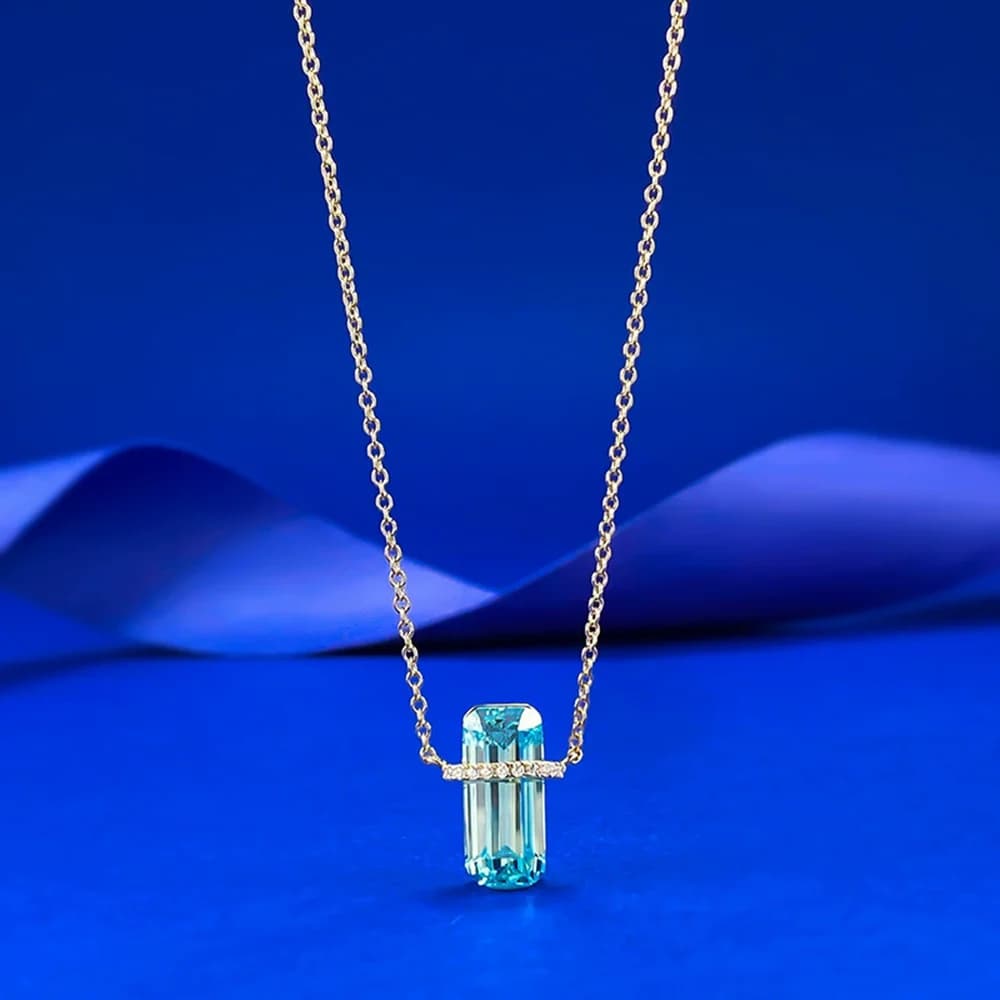 Wong Rain – collier avec pendentif en argent sterling 925, coupe émeraude, 6.4x13.5 MM, topaze bleue, diamants à haute teneur en carbone, bijoux fins