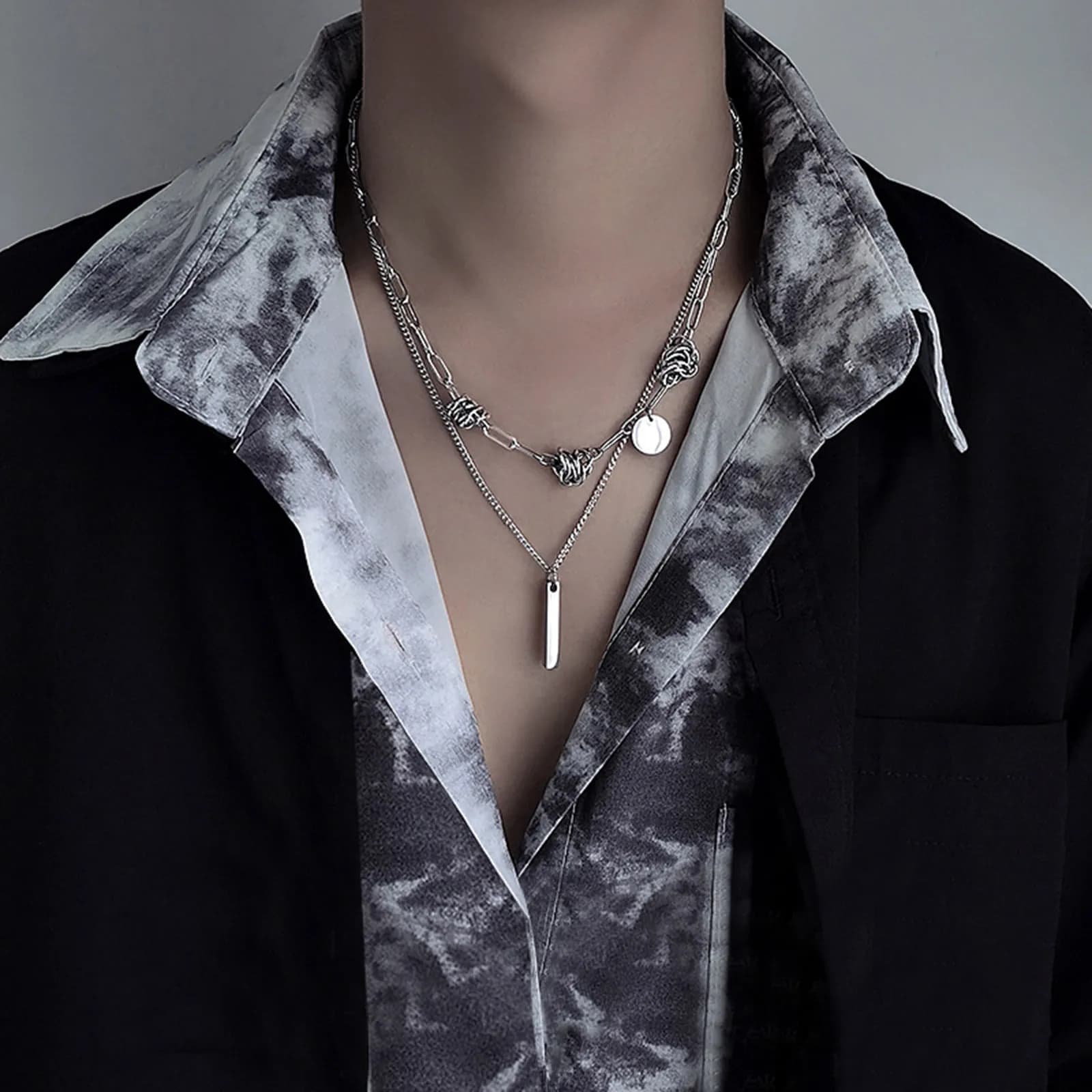 Mprainbow-Colliers pendentif barre verticale pour hommes et garçons, charme rond, cou superposé, collier unisexe Hip Hop